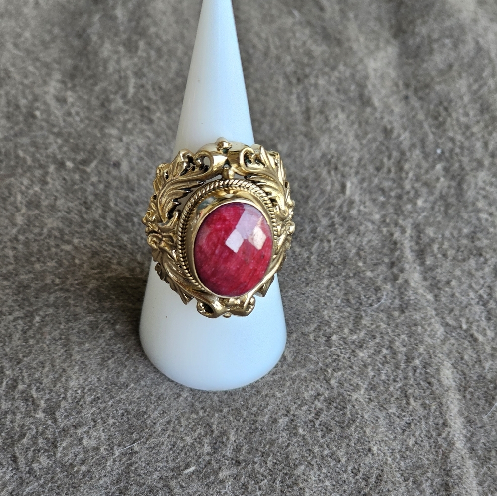 Gold and Red Gemstone Ring